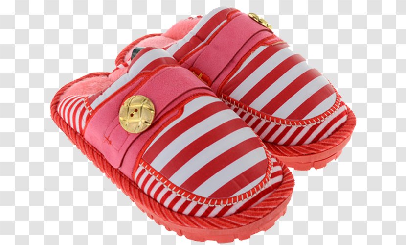 Slipper Red Shoe - Stripes Winter Slippers Transparent PNG