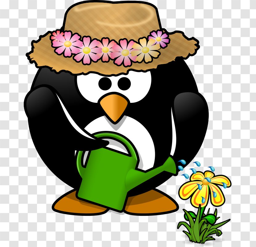 Penguin Gardening Watering Can Clip Art - Bird - Cartoon With Hat Transparent PNG