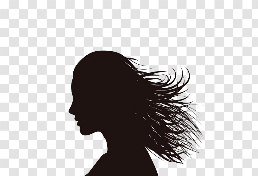 Silhouette Woman Female Drawing - Monochrome - Long-haired In Profile Transparent PNG
