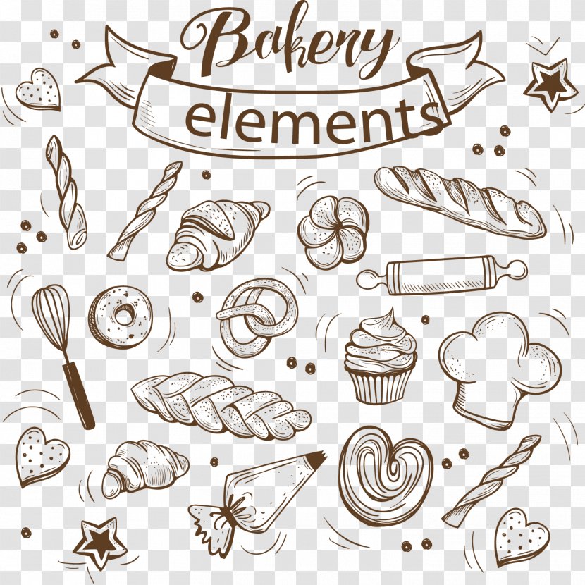 Bakery Cupcake Bread Baking - Vector Sketch Elements And Tableware Transparent PNG