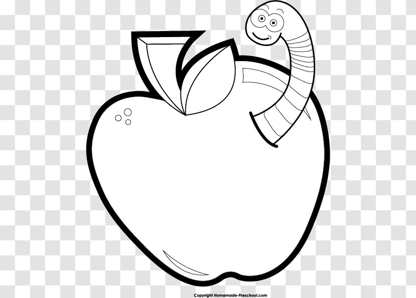 White Line Art Clip - Watercolor - Apple With Worm Transparent PNG