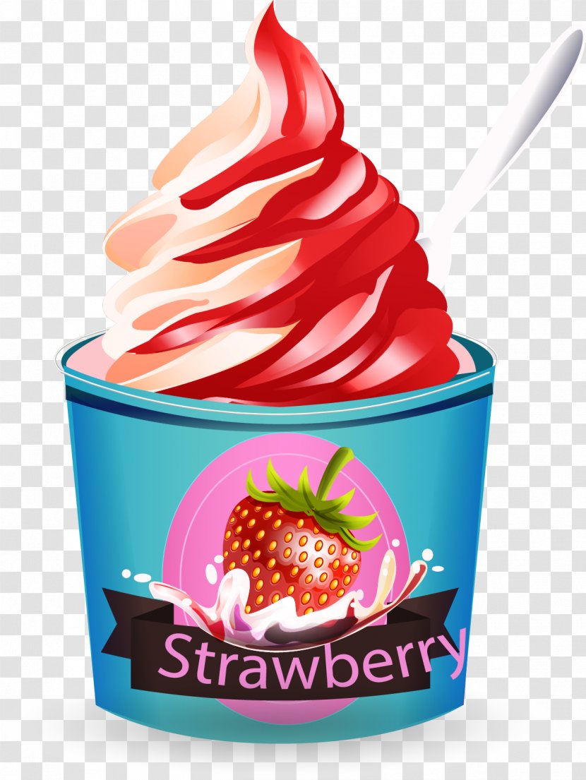 Strawberry Ice Cream Sundae Frozen Yogurt Italian - Dairy Product - Vector Hand-painted Transparent PNG