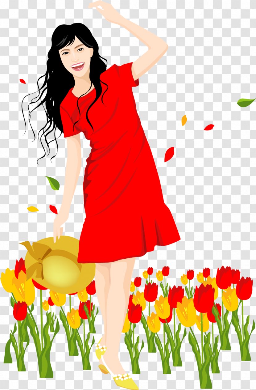 Tulip Flower Red - Cartoon - Vector Beauty In The Field Transparent PNG