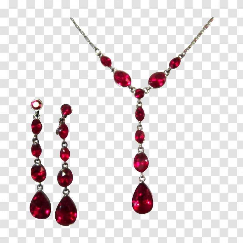 Earring Ruby Necklace Cubic Zirconia Imitation Gemstones & Rhinestones - Jewellery - Red Jewelry Transparent PNG