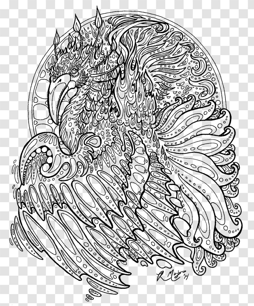 Line Art Coloring Book Drawing Mandala Dragon - Silhouette Transparent PNG