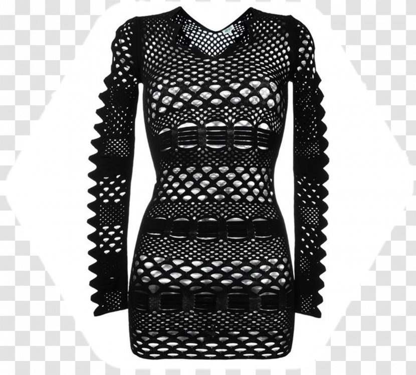 Yarn Sleeve Lace Knitting Dress - Black - Cotton Transparent PNG