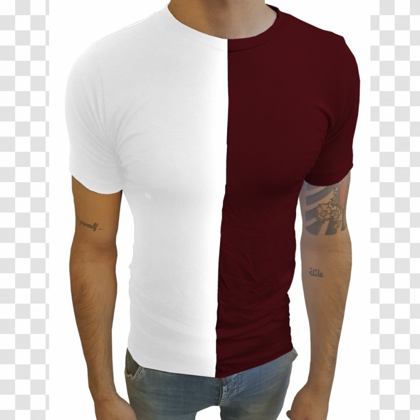 T-shirt White Collar Sleeve - Maroon Transparent PNG