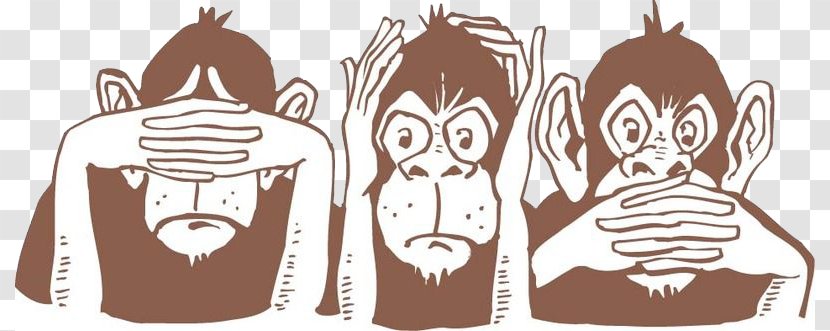 Nikko Three Wise Monkeys Evil Sticker - Silhouette - Hand-painted Gorilla Transparent PNG