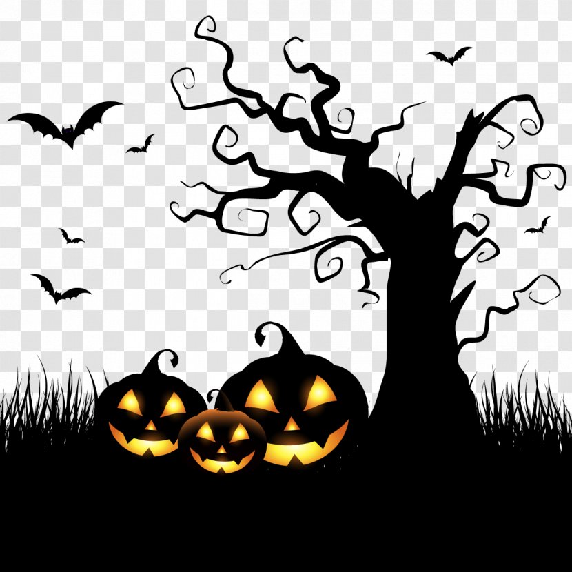 Halloween Spooktacular Costume Party Clip Art - Cat - Vector Background Pumpkin And Tree Transparent PNG