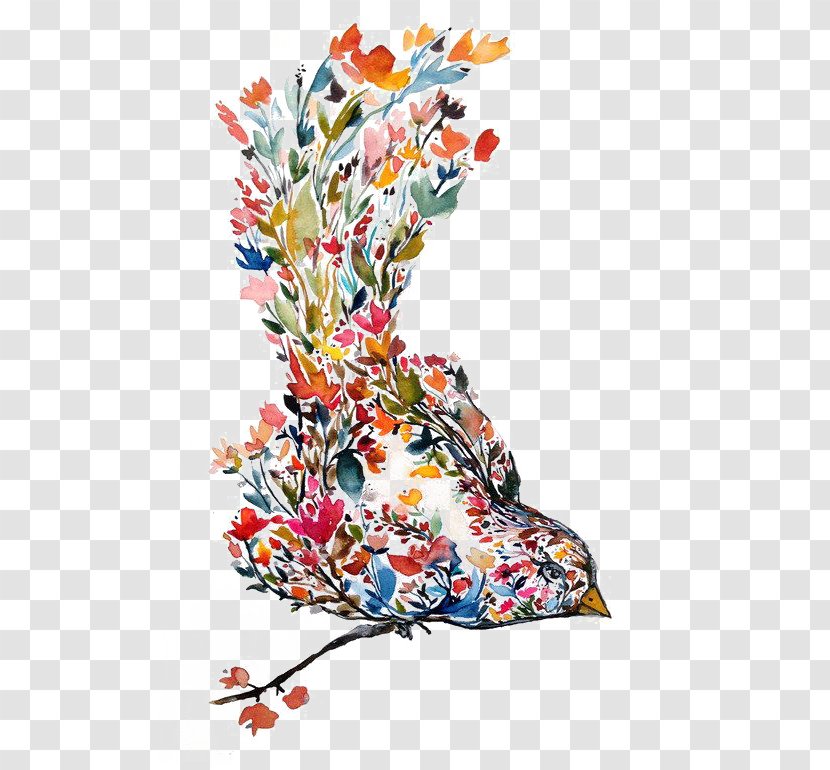Bird Art Watercolor Painting Flower - Tree - Sparrow Transparent PNG