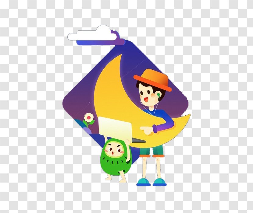 Cartoon Illustration - Lua - Boy Holding The Moon Transparent PNG