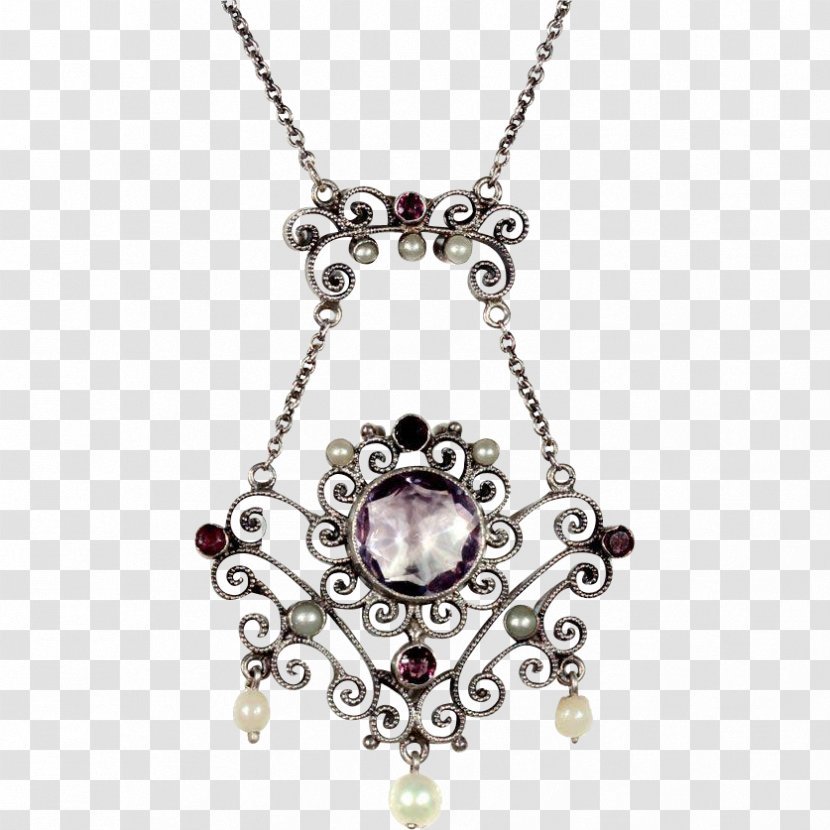 Locket Necklace Silver Gemstone Amethyst - Peridot Transparent PNG