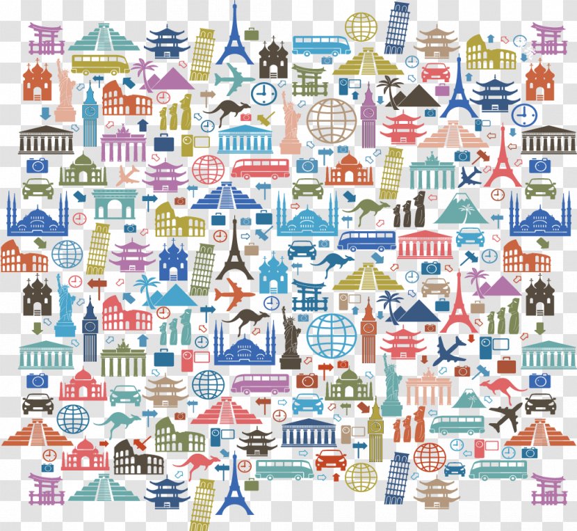 Travel Landmark Icon - Text - Sights Of The World Shading Pattern Background Transparent PNG