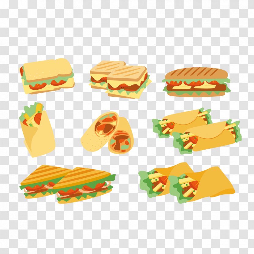 Panini Ham Sandwich Club Hamburger - Vector Variety Of Coffee Cakes Transparent PNG