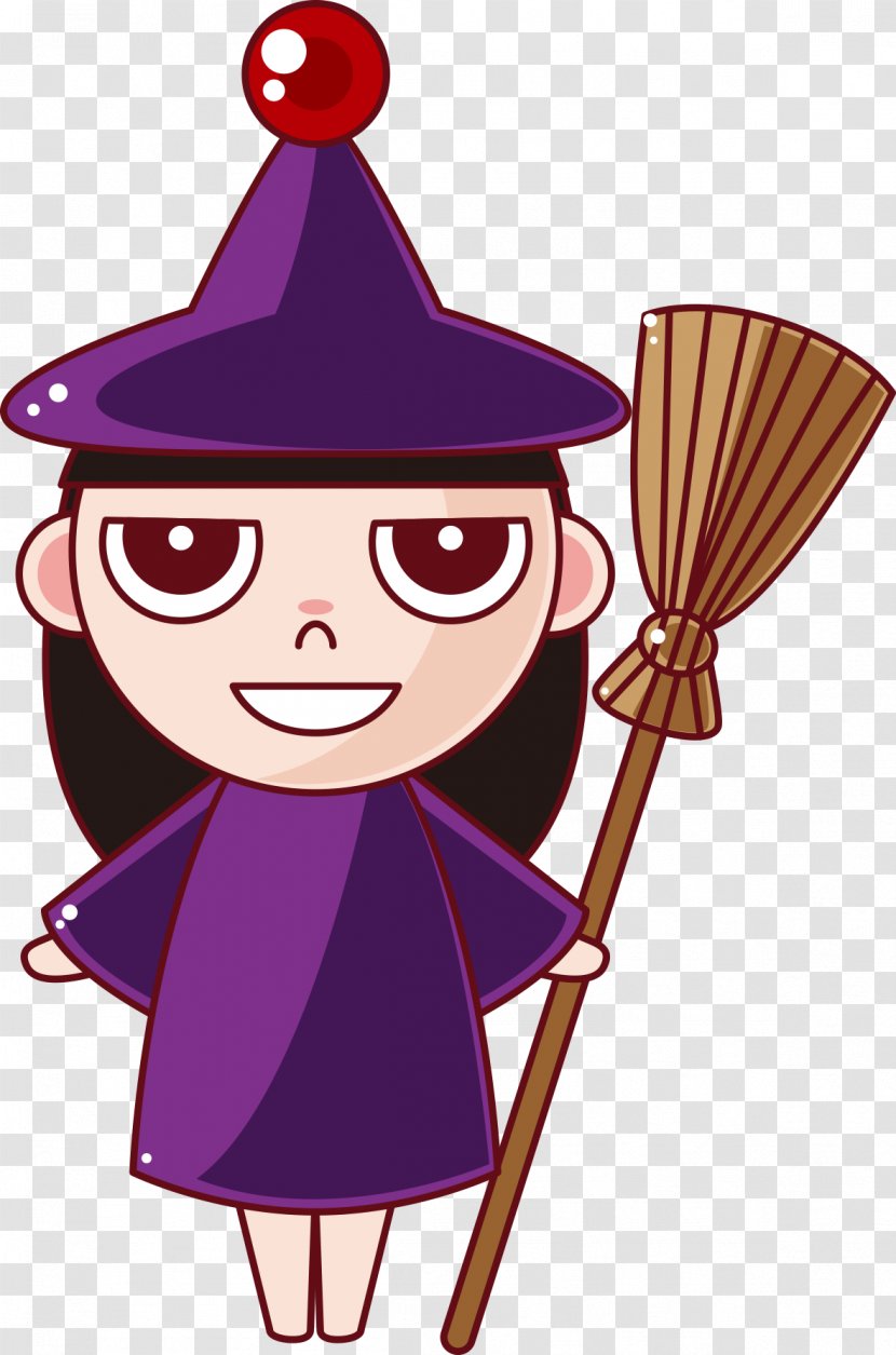 Halloween Cartoon Illustration - Magenta - Cute Little Witch Transparent PNG