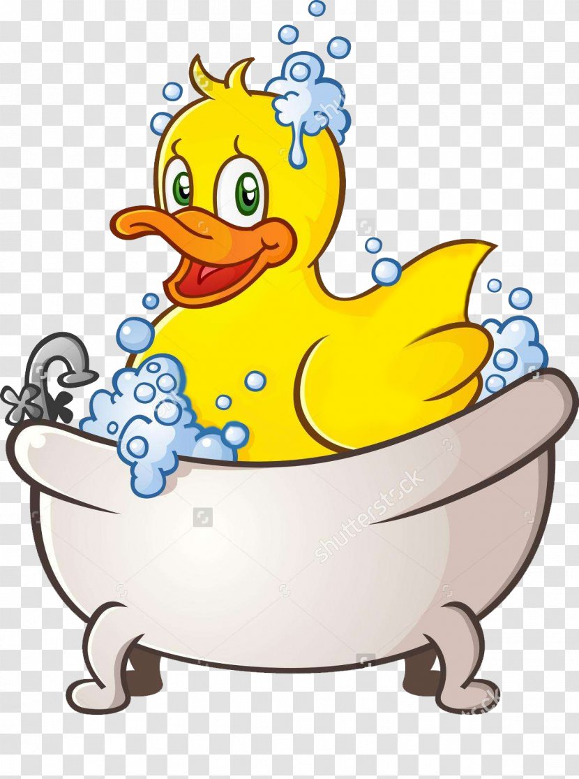 Bathtub Cartoon Bubble Bath Clip Art - Water Bird - Small Yellow Duck Transparent PNG
