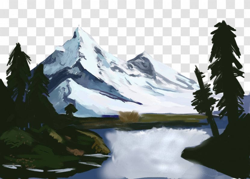 Landscape Painting Fukei - Nunatak - Hand-painted Snowy Mountain Transparent PNG