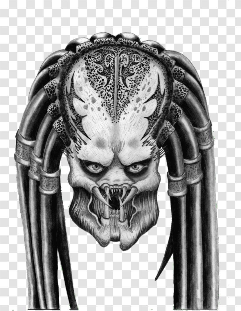Predator Alien Drawing DeviantArt - Black And White - Head Transparent PNG