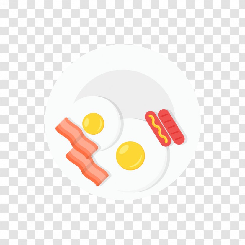 Breakfast Ham - Drawing - Eggs, Meat, In A White Plate Transparent PNG