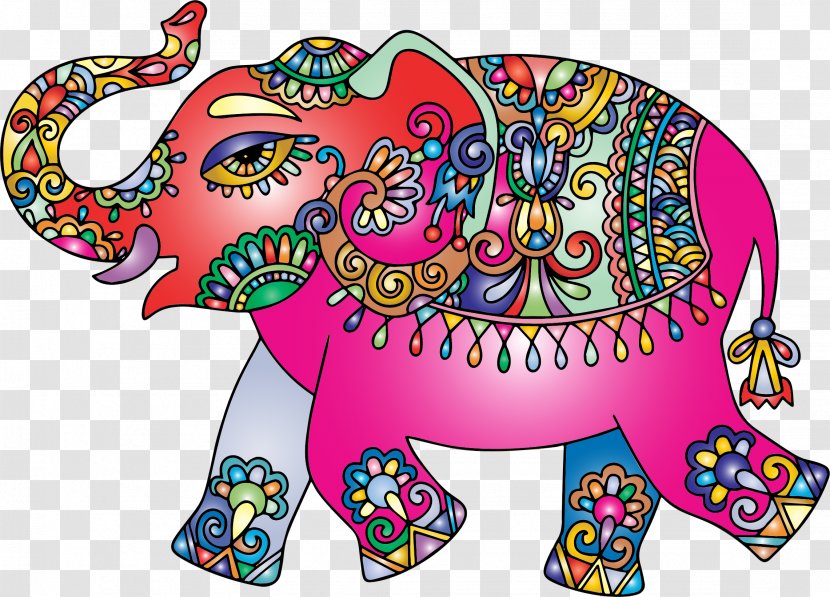 African Elephant Indian Drawing Color - Heart Transparent PNG