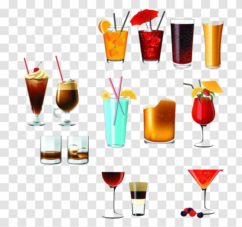 Fizzy Drinks Cocktail Orange Juice Beer Iced Tea - Wine - Glass Collection Transparent PNG