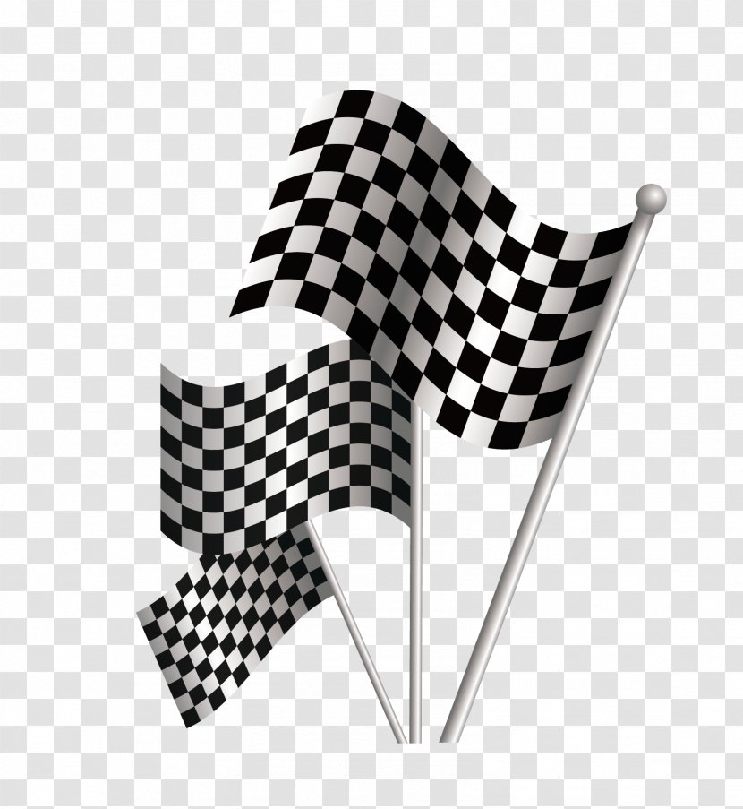 Formula One Car Racing Flags Auto - Black And White - Vector Transparent PNG