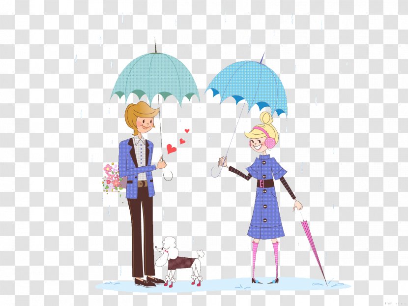 Cartoon Umbrella Stroke Rain Illustration - Tree - Couple Transparent PNG
