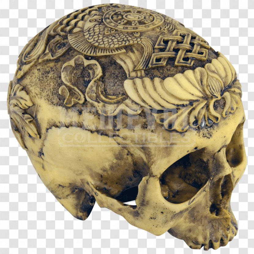Human Skull Bone Head Wood Carving - Hand-painted Transparent PNG