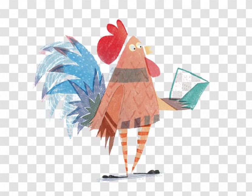Rooster Chicken Reading Illustration - Creative Work - Cock Transparent PNG