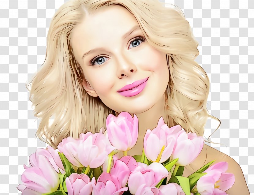 Hair Pink Skin Flower Blond - Cheek Hairstyle Transparent PNG
