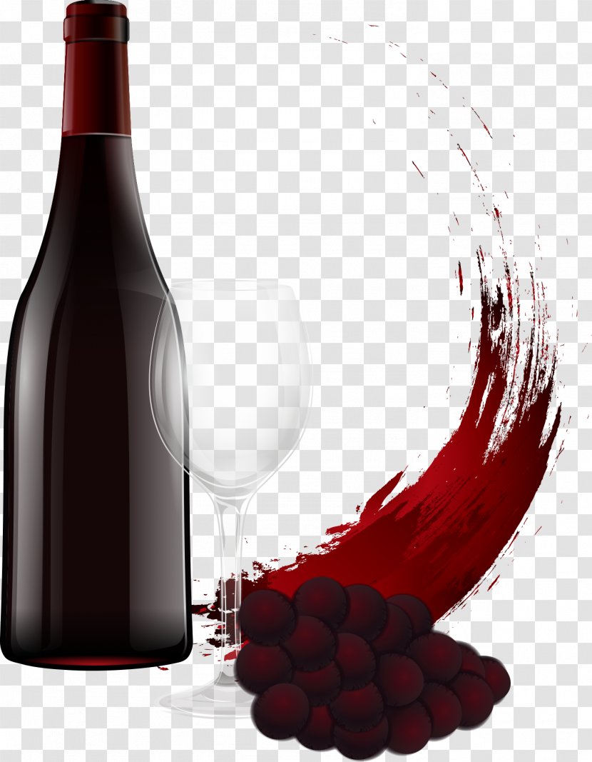 Red Wine Glass - Bottle - Vector And Ink Transparent PNG