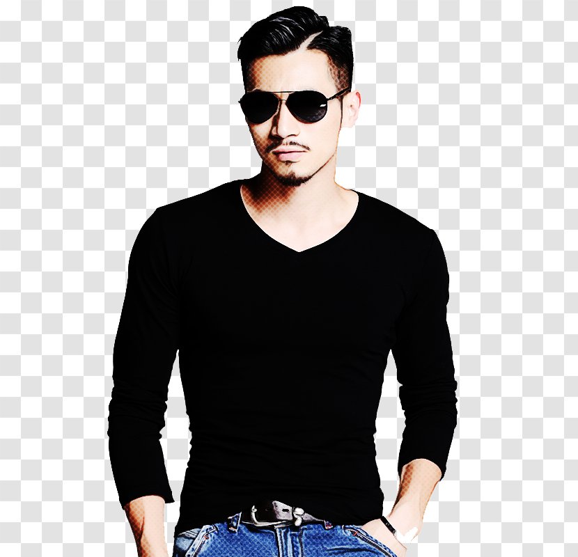 Clothing Eyewear Long-sleeved T-shirt Sleeve Black - Sunglasses - Neck Transparent PNG