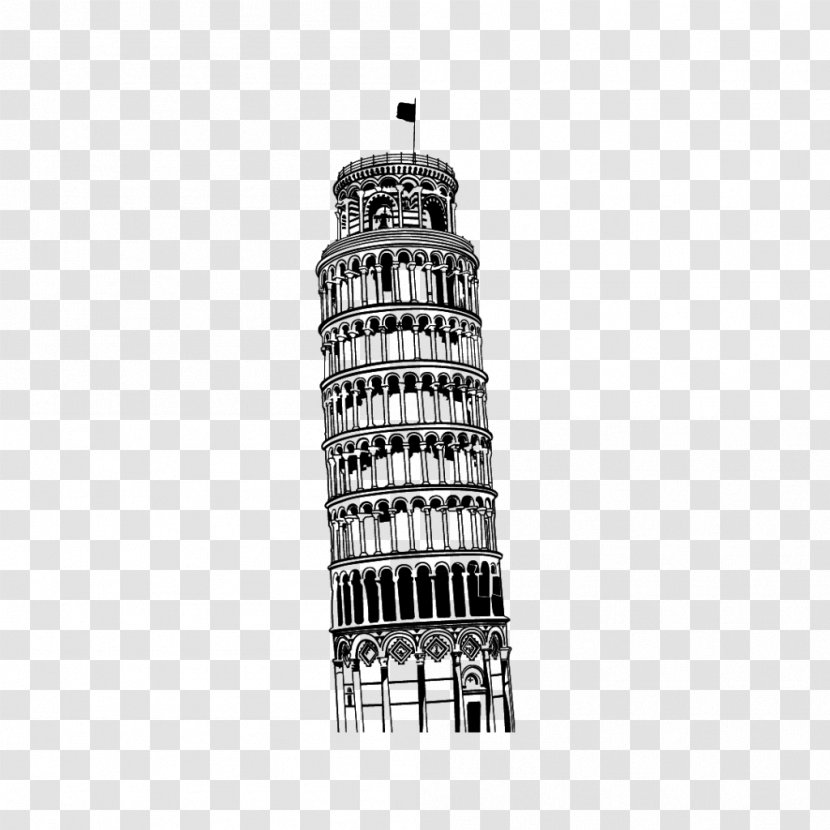 Leaning Tower Of Pisa Sticker Family Room - Black And White Transparent PNG