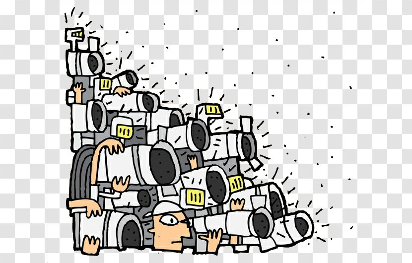 Paparazzi Cartoon Photography Illustration - Black And White - Cartoons, Many Reporters, Cameras Transparent PNG