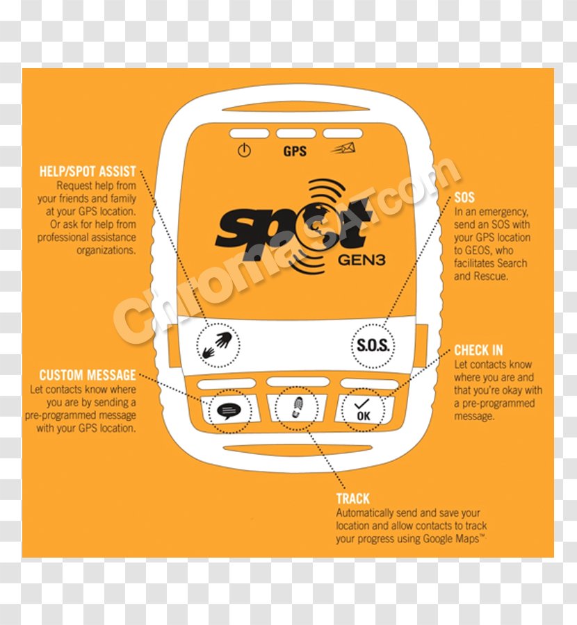 SPOT Satellite Messenger GPS Tracking Unit Emergency Position-indicating Radiobeacon Station Global Positioning System - Yellow - Telephone Transparent PNG