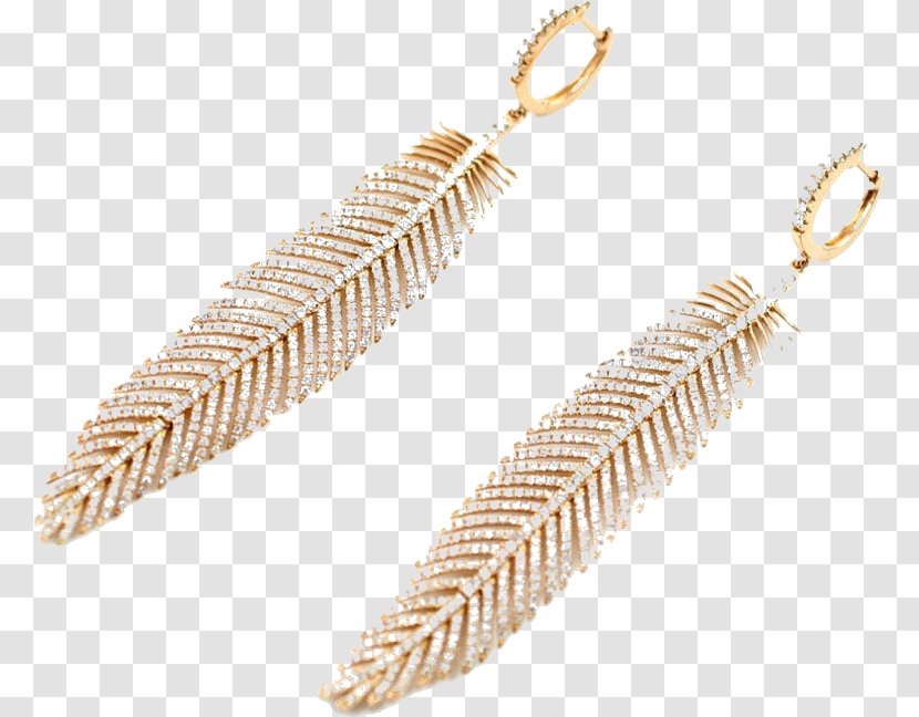 Earring Jewellery Diamond Gold Feather - Chain Transparent PNG
