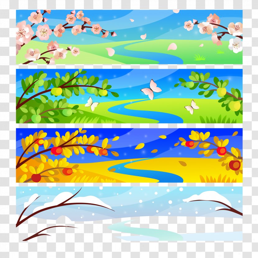 Four Seasons Hotels And Resorts Clip Art - Season - Beautiful Scenery Seasonal Flowers Trees Snow Transparent PNG