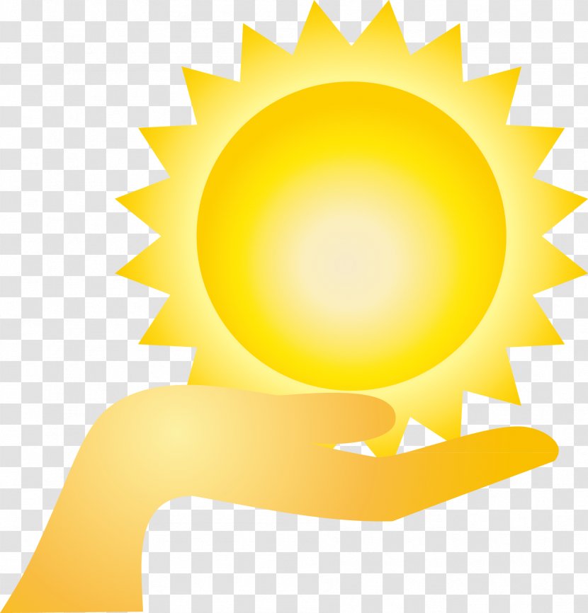 Cartoon - Yellow Hand Holding The Sun Hand-painted Elements Transparent PNG