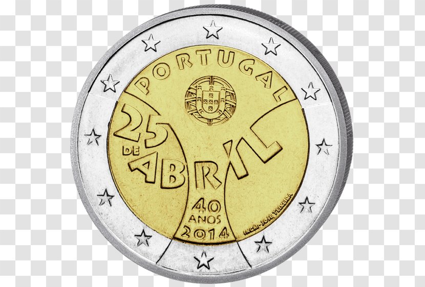 2 Euro Coin Commemorative Coins - Carnation Revolution Transparent PNG