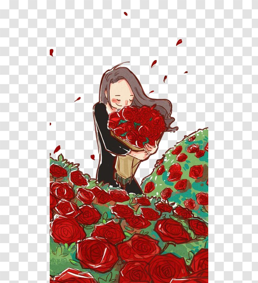 Happiness Garden Roses Love Emotion Good - Cartoon - Bouquet Of Girls Transparent PNG