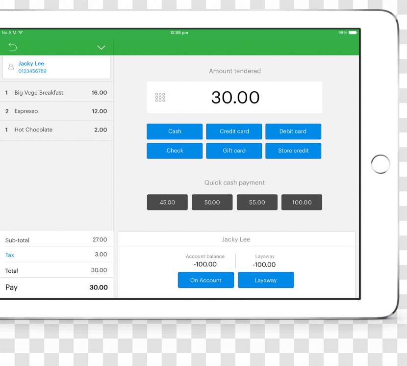 Point Of Sale Vend Retail Mobile App Sales - Payment - Ipad Display Interface Transparent PNG