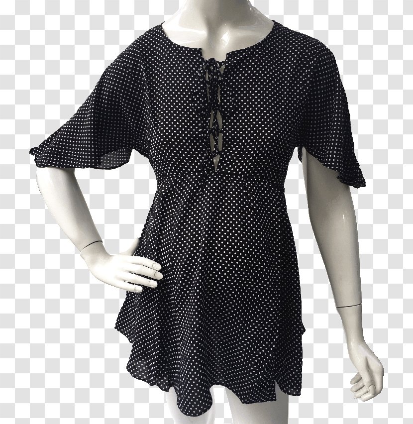 Polka Dot Sleeve Blouse Dress Neck - Black M Transparent PNG