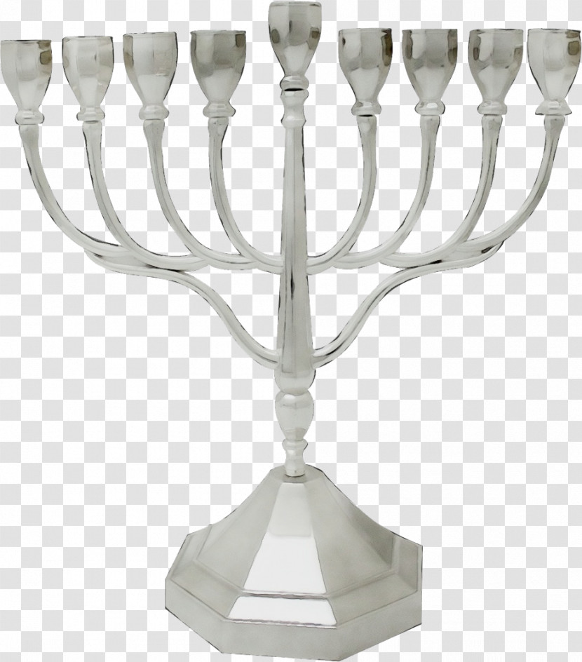 Menorah Candle Holder Glass Silver Silver Transparent PNG