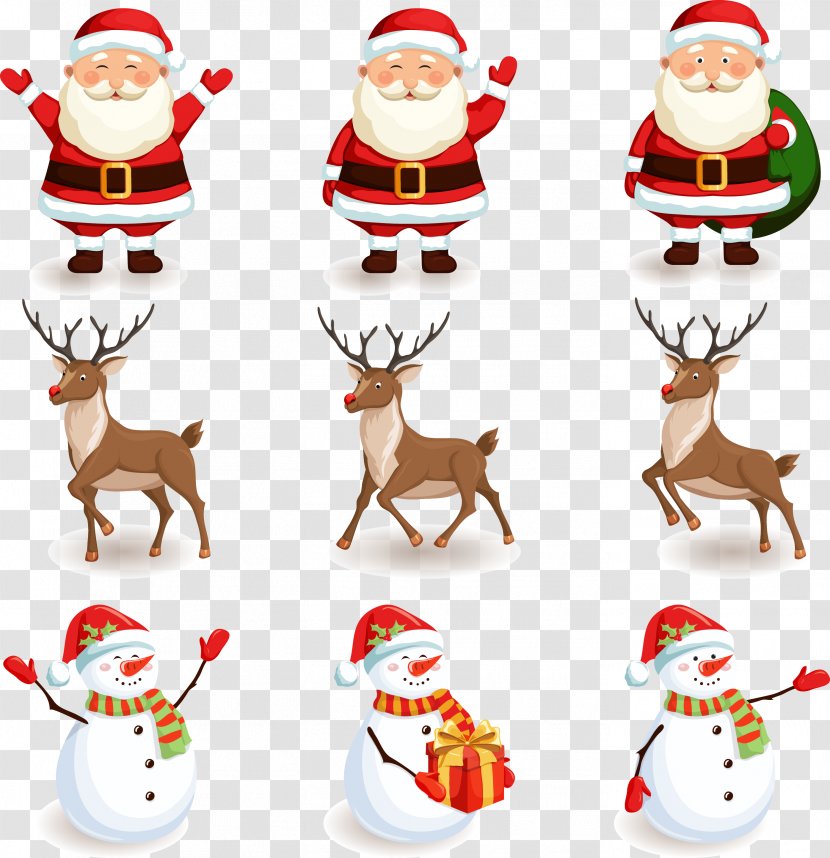 Santa Claus Reindeer Christmas - And Snowman Deer Material Free Download Transparent PNG