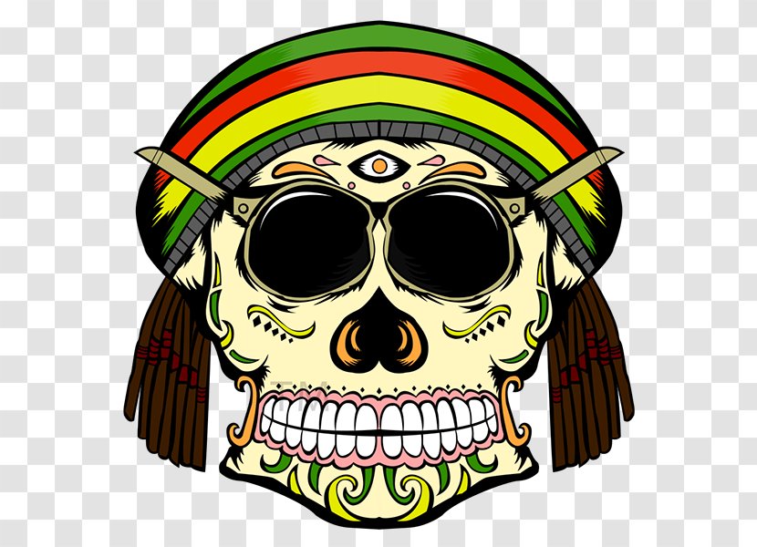 Skull Calavera Rastafari Reggae Clip Art - Bone - Rasta Transparent PNG