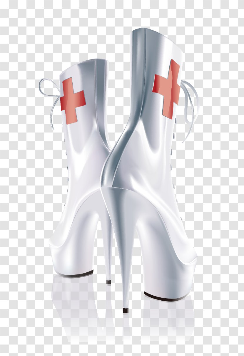 T-shirt Boot Nursing Shoe - White - Vector Heels Transparent PNG
