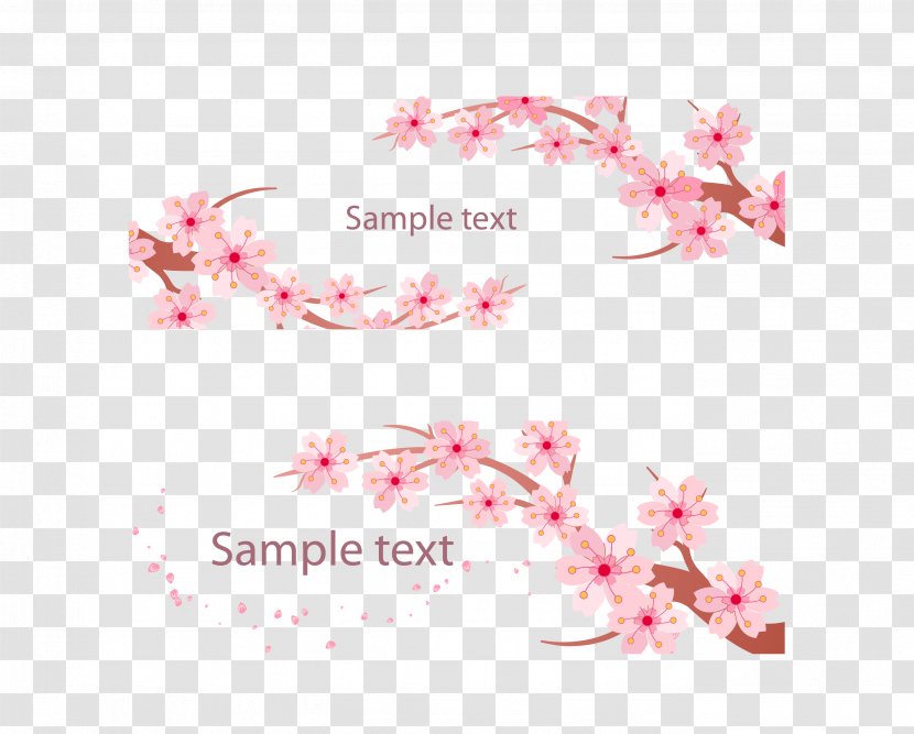 Cherry Blossom Banner - Vector Pink Japanese Elements Tree Branches Transparent PNG