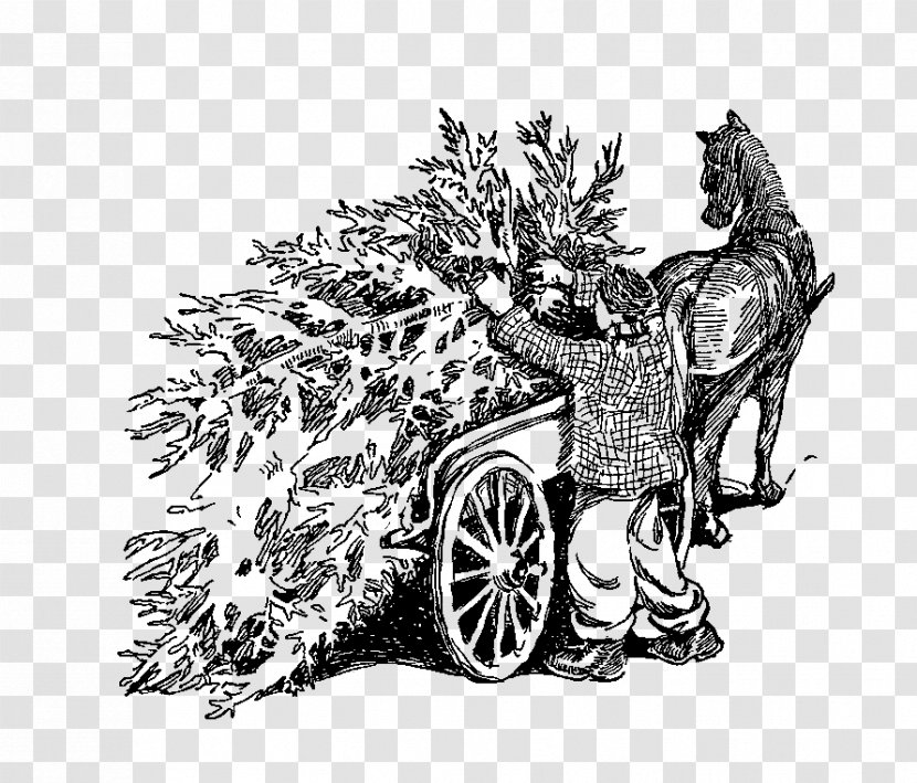 Christmas Tree Illustration Farm Day - Monochrome Photography Transparent PNG