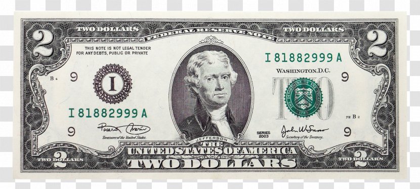 United States Dollar Two-dollar Bill One-dollar Banknote - Twodollar - Two Transparent PNG