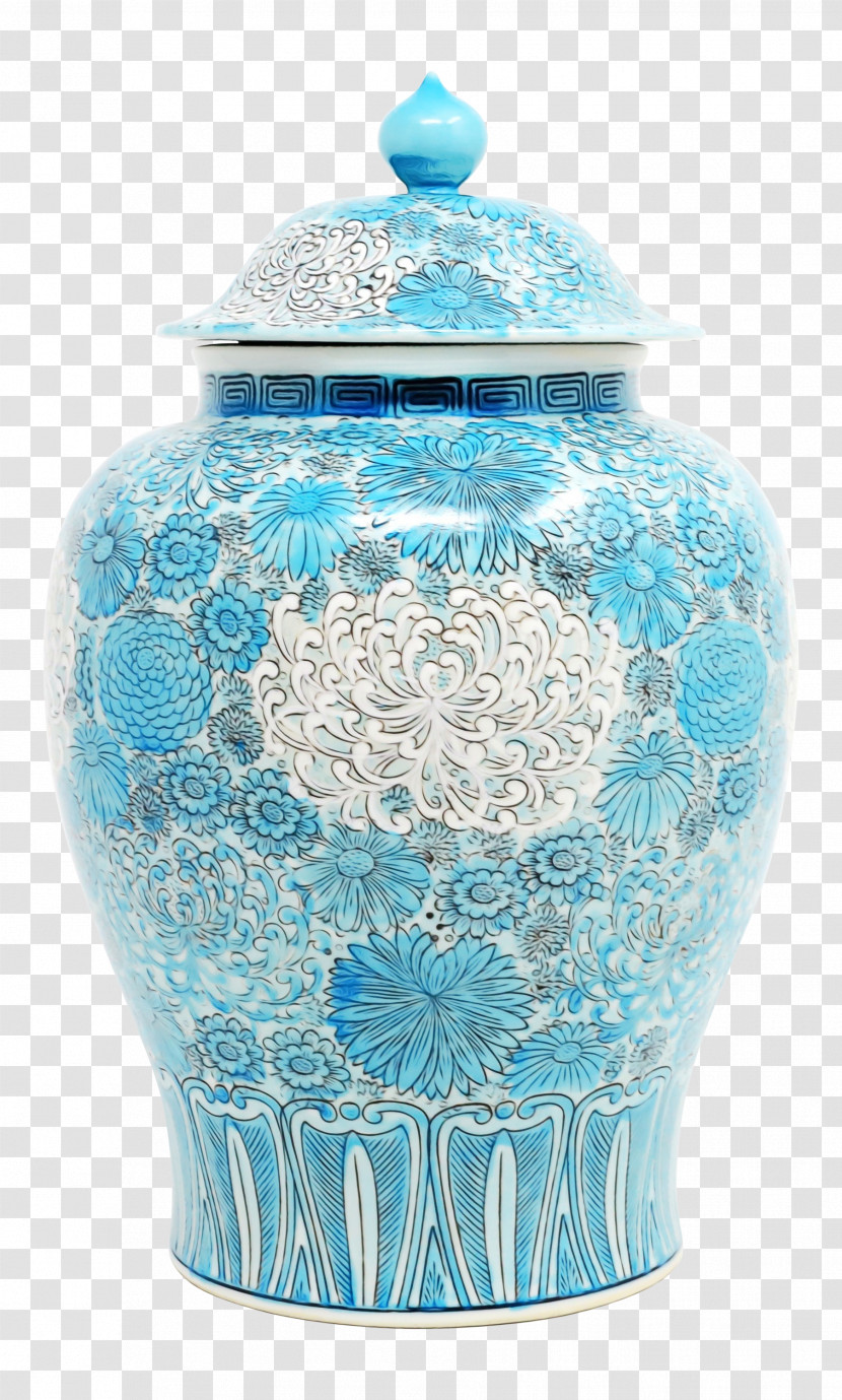 Vase Ceramic Blue And White Pottery Lid Urn Transparent PNG